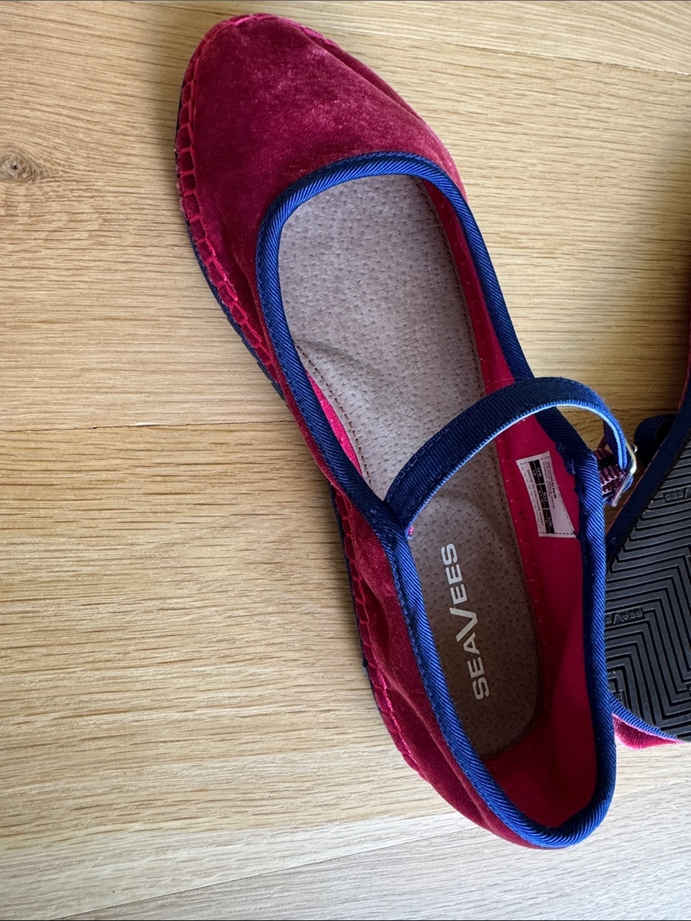 Carlyle Pink Velvet Mary Jane Flats with Navy Trim - cotton candy size 10 - Picture 8 of 11